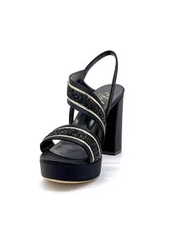 Sandalo in 100% seta nera con dettagli in tessuto glitterato nero e pelle lamina
