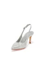Silver laminate leather and suede slingback with rhinestones and microstuds deta