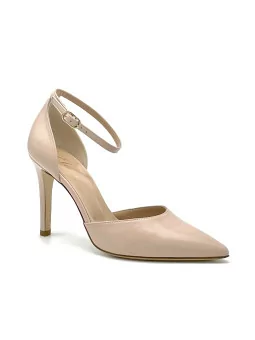 Nude colour leather D'Orsay with strap. Leather lining. Leather sole. 9,5 cm hee