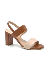 Brown and nude colour leather sandal. Leather lining, leather sole. 7,5 cm heel.