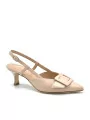 Nude colour leather slingback with a leather covered buckle accessory. Leather l