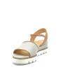 Rope colour fabric and dark beige leather sandal. Leather lining, fabric covered