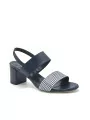 Blue leather and black/blue checkered fabric sandal. Leather lining, leather sol