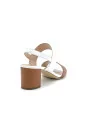 White and brown leather sandal. Leather lining, leather sole. 5,5 cm heel.