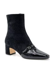 Black printed suede and patent leather with creased effect boot. Leather lining,