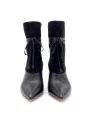 Black leather and suede boot with grosgrain ribbon. Leather lining, leather sole