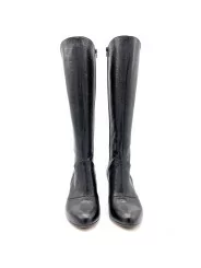 Black leather boot. Leather lining, leather and rubber sole. 7,5 cm heel.