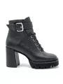Black leather biker. Leather lining, rubber sole. 9 cm heel.