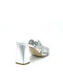 Silver laminate leather and suede mule with rhinestones detail. Leather lining, 