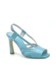 Light blue leather sandal. Leather lining. Leather sole. 9,5 cm heel.