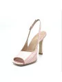 Pink fabric with wavy effect sandal. Leather lining. Leather sole. 9,5 cm heel.