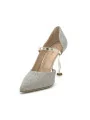 Gold laminate fabric and leather pump with gold metallic heel. Leather lining. L
