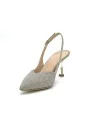 Gold laminate fabric slingback with gold metallic heel. Leather lining, leather 