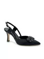 100% black silk slingback with “navette” handmade embroidery. Leather lining
