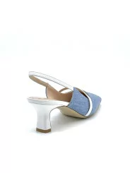 Blue jeans fabric and white leather slingback. Leather lining. Leather sole. 5,5