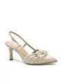 Nude colour leather slingback with intertwined band and gold accessory. Leather 