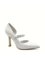 Cream colour leather pump with rhinestones detail. Leather lining. Leather sole.