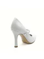 Cream colour leather pump with rhinestones detail. Leather lining. Leather sole.