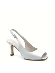Pearly white leather sandal. Leather lining. Leather sole. 7,5 cm heel.