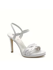 White leather sandal with intertwined band. Leather lining. Leather sole. 10 cm 