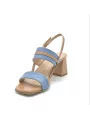 Tan leather and blue jeans fabric sandal. Leather lining, leather sole. 5,5 cm h