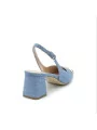 White leather and blue jeans fabric slingback with “flower” detail. Leather 