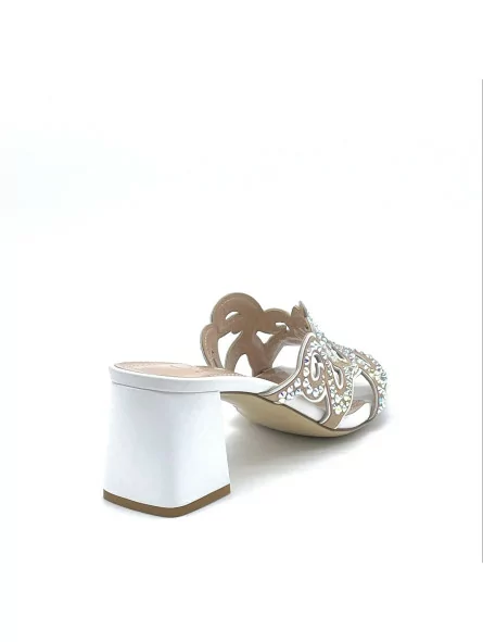 White leather and nude colour suede mule with rhinestones detail. Leather lining