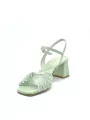 Green and white leather sandal with knotted bands. Leather lining. Leather sole.
