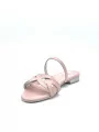 Pink leather mule with intertwined band. Leather lining. Leather sole. 1 cm heel