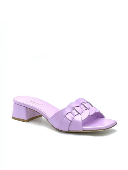 Lavender leather mule with intertwined band. Leather lining. Leather sole. 3,5 c