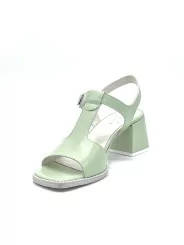 Green leather sandal with a T- strap. Leather lining. Leather sole. 5,5 cm heel.