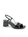 Black patent leather sandal with silver chain. Leather lining. Leather sole. 5,5