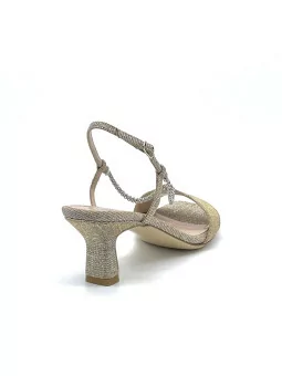 Laminate fabric sandal with silver chain. Leather lining. Leather sole. 5,5 cm h