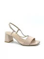 Nude colour patent leather sandal with silver chain. Leather lining. Leather sol