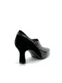 Black suede and printed patent leather ankle boot. Leather lining, leather and r