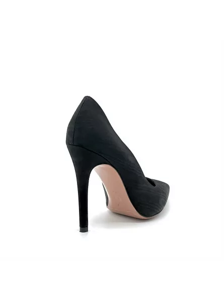 Black wavy effect fabric pump. Leather lining, leather sole. 10,5 cm heel.