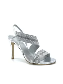 Silver laminate leather sandal with rhinestones. Leather lining, leather sole. 9