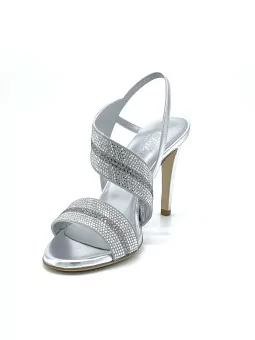 Silver laminate leather sandal with rhinestones. Leather lining, leather sole. 9