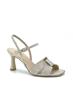 Gold printed leather sandal with rhinestones. Leather lining, leather sole. 7,5 