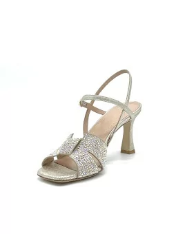 Gold printed leather sandal with rhinestones. Leather lining, leather sole. 7,5 