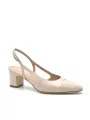 Nude-colour leather and patent leather slingback. Leather lining. Leather sole. 