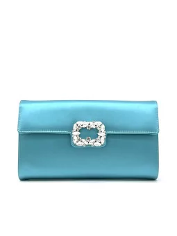Teal-colour silk satin purse with jewel accessory. Bag size: 25x14,5x5 cm. Push 