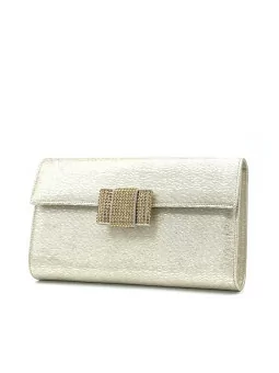 Golden laminate leather purse and bow with rhinestones.  Bag size: 25x14,5x5 cm.