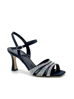 Blue satin and suede sandal with rhinestones. Leather lining. Leather sole. 7,5 