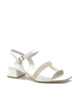 White leather sandal with golden studded detail. Leather lining. Leather sole. 3