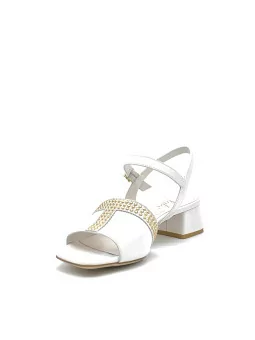 White leather sandal with golden studded detail. Leather lining. Leather sole. 3