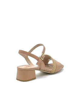 Light brown leather sandal with golden studded detail. Leather lining. Leather s