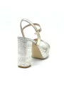 Gold laminate leather and white/gold printed leather sandal. Leather lining. Lea