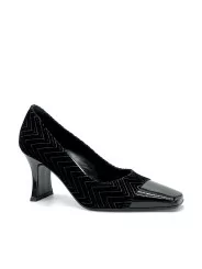 Glitter velvet and black patent leather pumps. Leather lining, leather sole. 7,5
