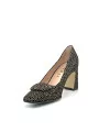 Beige and brown printed suede pumps with lined accessory. Leather lining, leathe